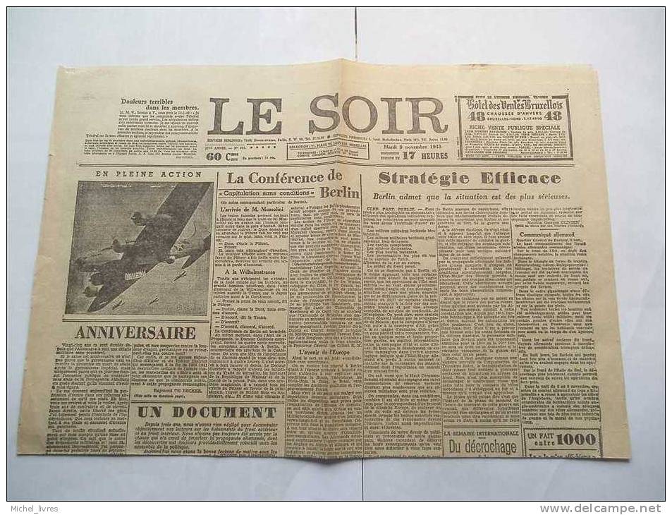 Guerre 1940-1945 - Le Faux Soir - Le Soir Antinazi Du 9-11-1943 - 2 Pages In-plano - Un Ds 5000 Ex De L'EO - RARE - Histoire