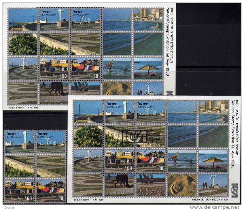 Exposition Aviv 1983 Strandpromenade Mittelmeer Israel 941/2, Block 25 **/ O 36€ Tourismus Bloc Philatelic Sheet Bf Asia - Blocs-feuillets