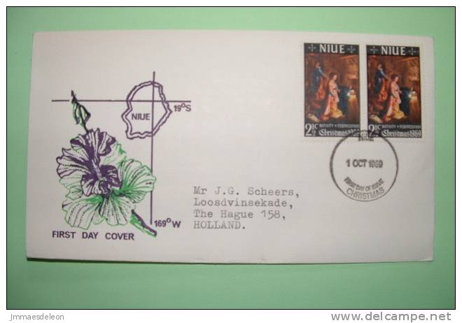 Niue 1969 FDC Cover To Holland - Christmas - Flower - Map - Niue