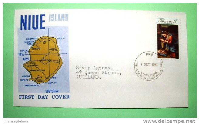 Niue 1970 FDC Cover To New Zealand - Painting Virgin And Child - Christmas - Map - Niue