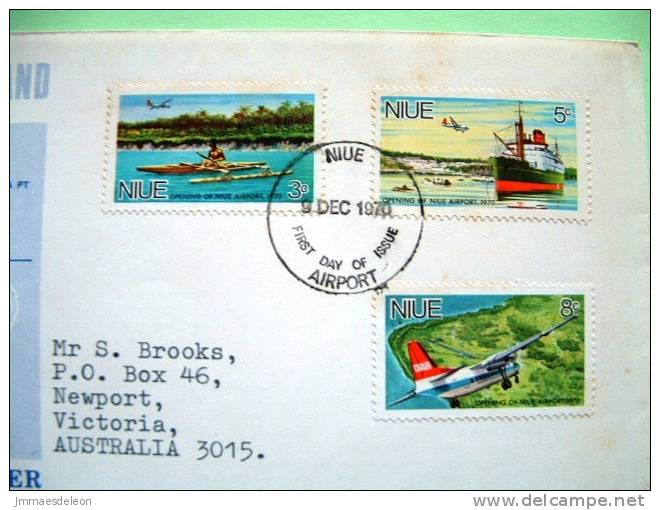 Niue 1970 FDC Cover To Australia - Map - Transport - Plane Conoe Ship Harbor - Scott # 136-138 - Niue