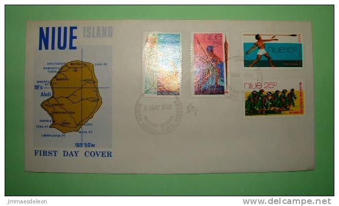 Niue 1972 FDC Cover  - Map - Festival Of Arts - Octopus Lure - Warrior Weapons Spear Throwing Dance - Niue