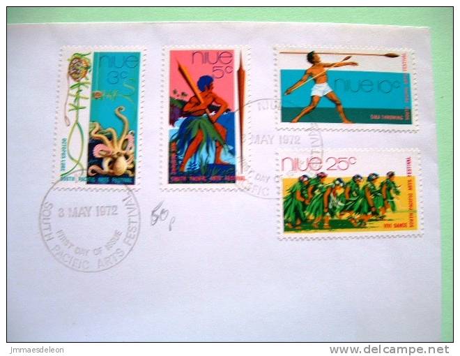 Niue 1972 FDC Cover  - Map - Festival Of Arts - Octopus Lure - Warrior Weapons Spear Throwing Dance - Niue