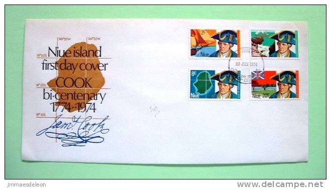 Niue 1974 FDC Cover - Map - Capt. Cook And Ship Coast Flag Administration Building - Niue
