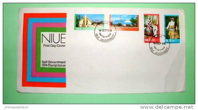 Niue 1974 FDC Cover - Referendum For Self-government - Church Legistative Assembly Man With Flag Old Man King - Niue