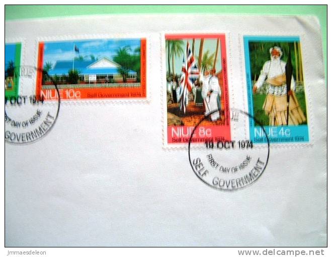 Niue 1974 FDC Cover - Referendum For Self-government - Church Legistative Assembly Man With Flag Old Man King - Niue