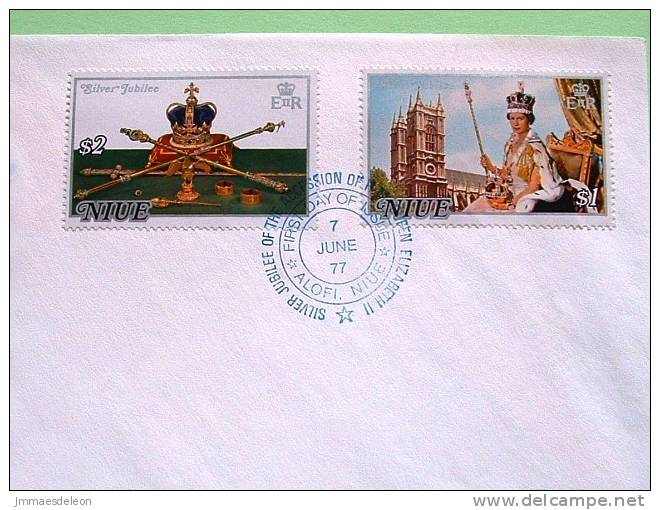 Niue 1977 FDC Cover - Silver Jubilee Elizabeth II Of England - Flags - Crown - Westminster Abbey - Niue