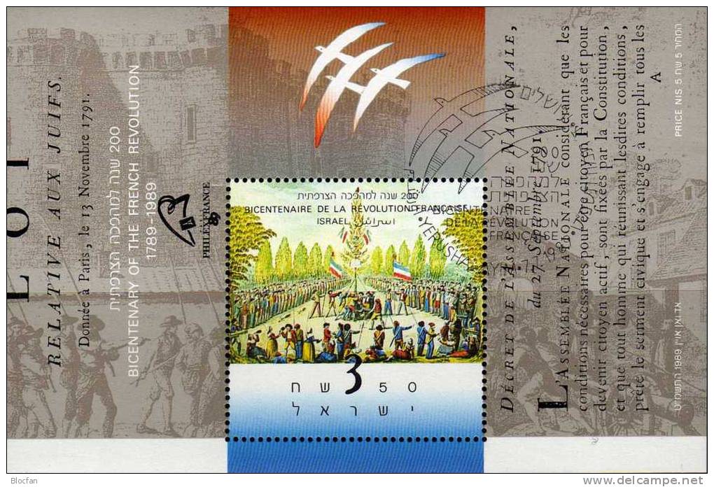 200 Jahre Revolution In France 1989 Israel Block 39 O 15€ Freiheits-Baum Möwen Flaggen Bf Symbol Bloc Flag Sheet Of Asia - Usados (sin Tab)