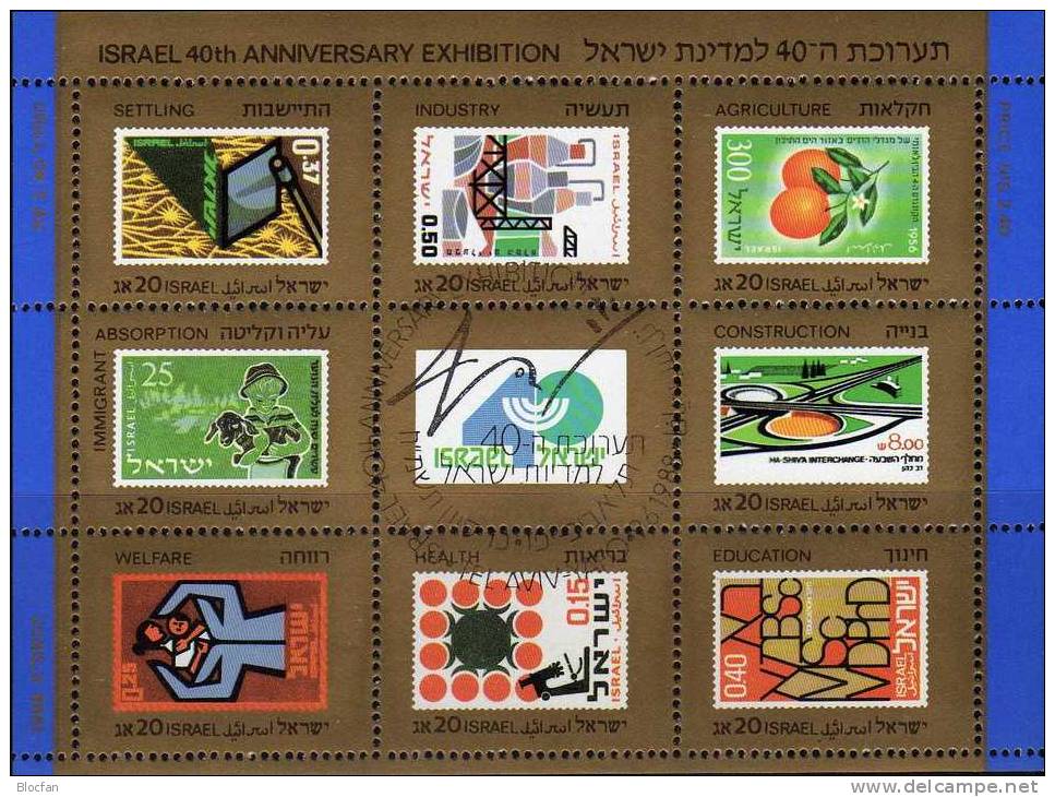 40 Jahre Unabhängigkeit 1988 Israel Block 38 O 10€ Marken #110 134 290 297 345 Stamp On Stamp Bf Bloc Flag Sheet Of Asia - Usados (sin Tab)