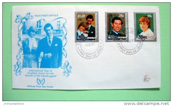 Niue 1981 FDC Cover - Prince Charles And Lady Diana - Overprinted "+5" - Niue