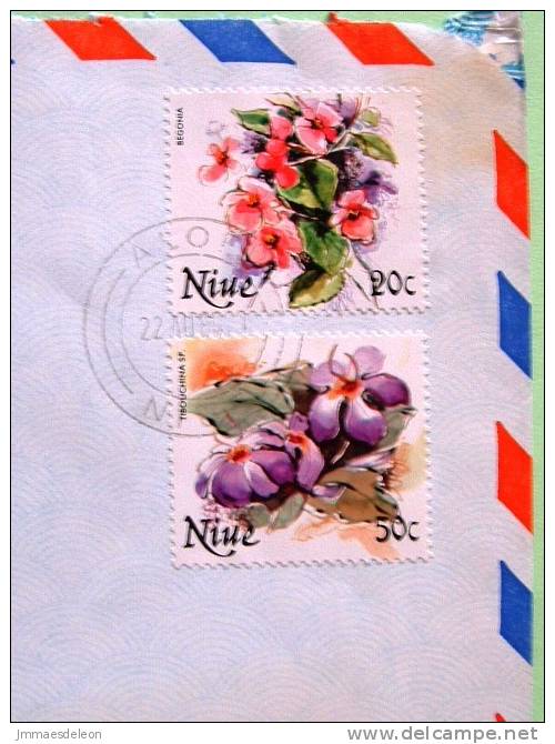 Niue 1986 Official Cover To England UK - Flowers Begonia Tibouchina - Niue