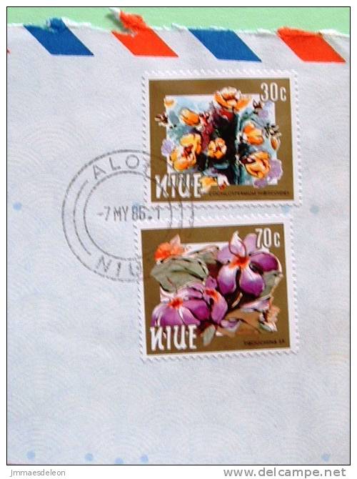 Niue 1986 Official Cover To England UK - Flowers Cochlospermum Tibouchina - Niue