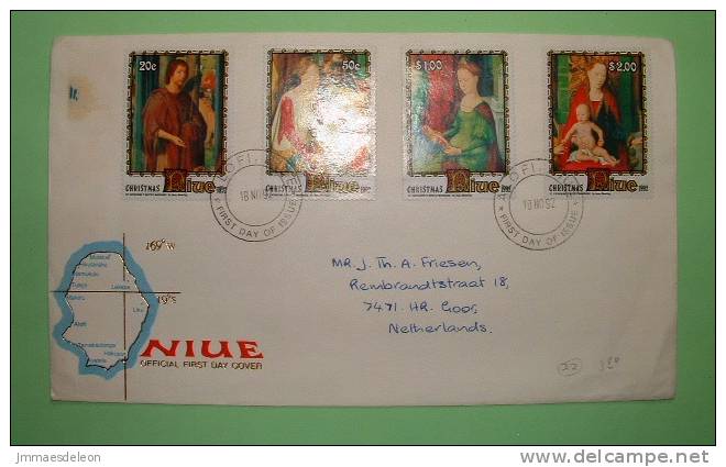 Niue 1992 FDC Cover To Holland - Christmas Paintings Hans Memling - St. Catherine Mystic Marriage - Niue