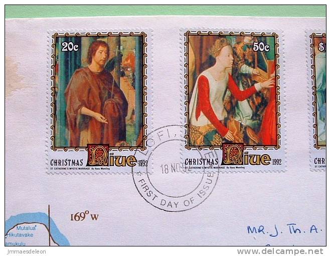 Niue 1992 FDC Cover To Holland - Christmas Paintings Hans Memling - St. Catherine Mystic Marriage - Niue