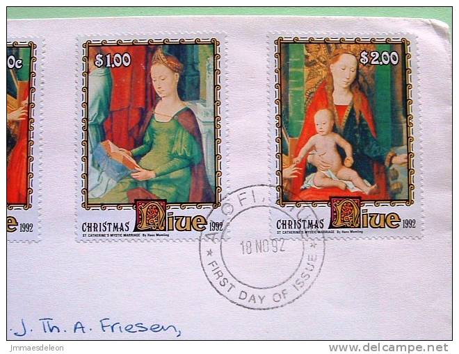 Niue 1992 FDC Cover To Holland - Christmas Paintings Hans Memling - St. Catherine Mystic Marriage - Niue