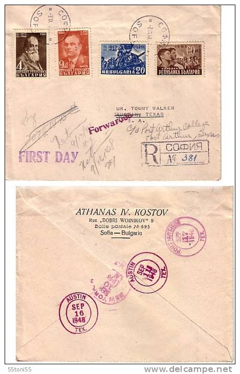 R- Envelope / Cover – Travel First Day  Bulgaria / U.S.A -1948 25th Anniversary Of National Insurrection - Brieven En Documenten