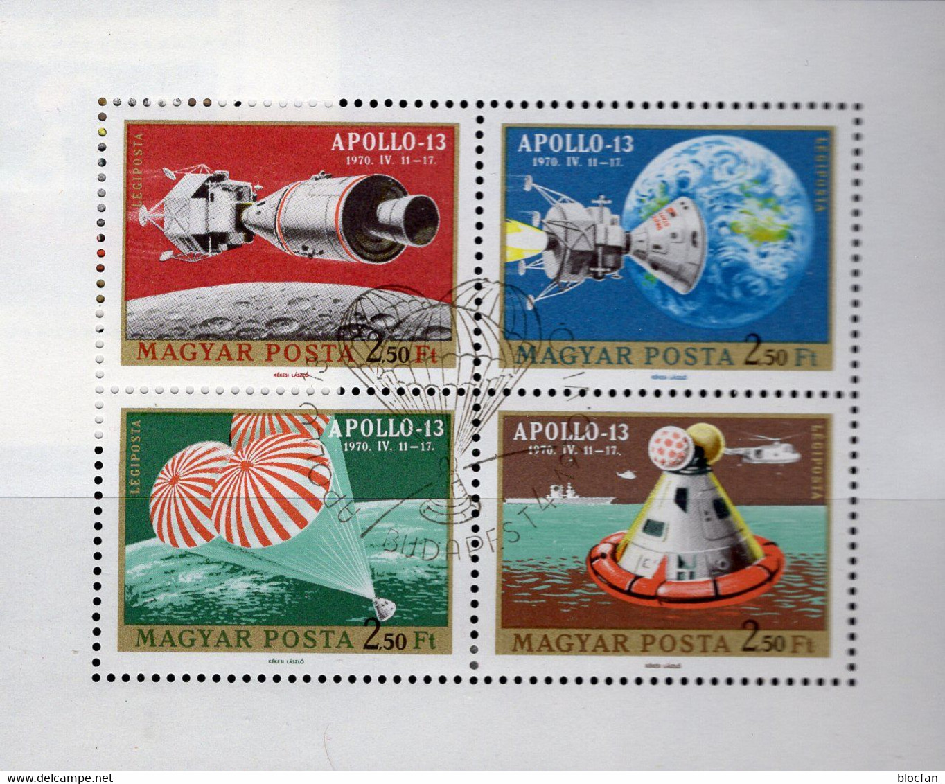 USA-Raumfahrt 1970 Magyar 2594/7 Kleinbogen O 4€ Apollo 13 Mond-Fähre S/s Bloque Moon Space M/s Sheetlet Bf Hungary - Gebruikt