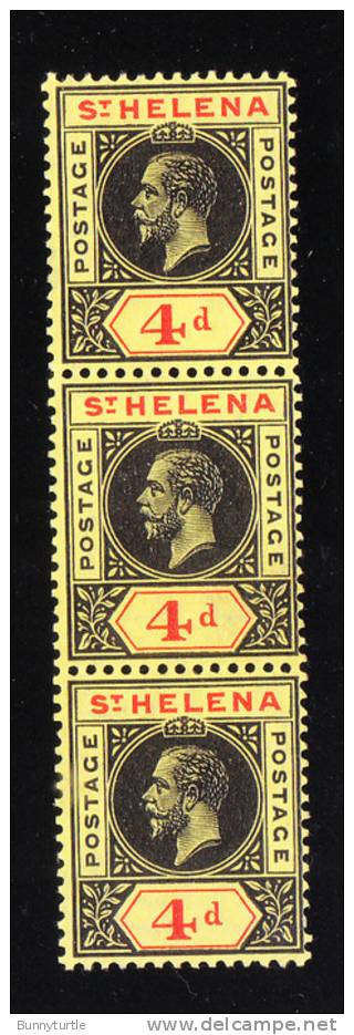 St. Helena 1913 4p King George Strip Of 3 MNH/MLH - Isla Sta Helena