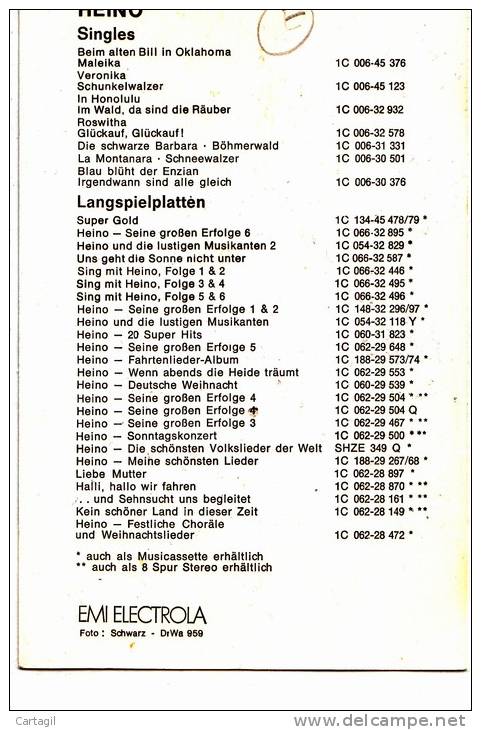 VP - 10326- Reklame Karte Der Emi Electrola Mit Bildnis Und Signiert Von Heino-2 Scans-Envoi Gratuit - Autres & Non Classés