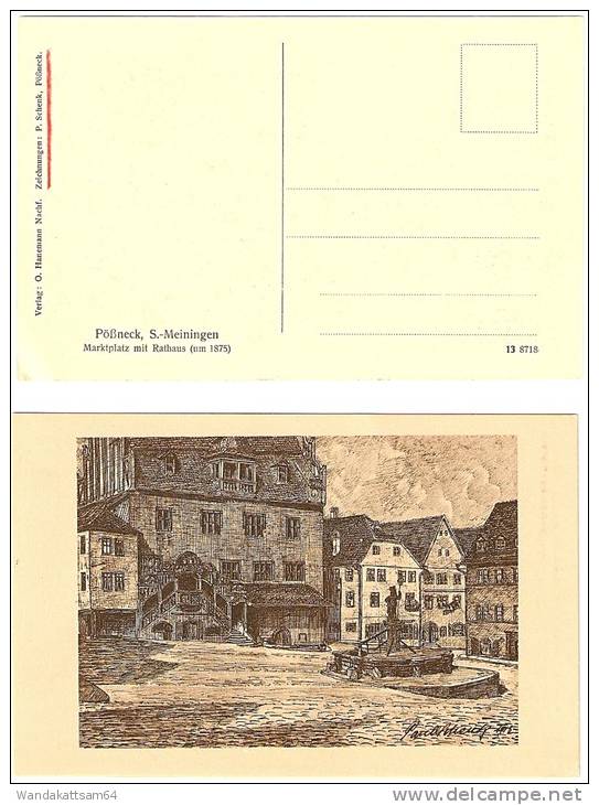 AK 138718 Pößneck, S.-Meiningen Markplatz Mit Rathaus (um 1875) Verlag: O. Hanemann Nachf. Zeichnungen: P. Schenk, Pößne - Pössneck