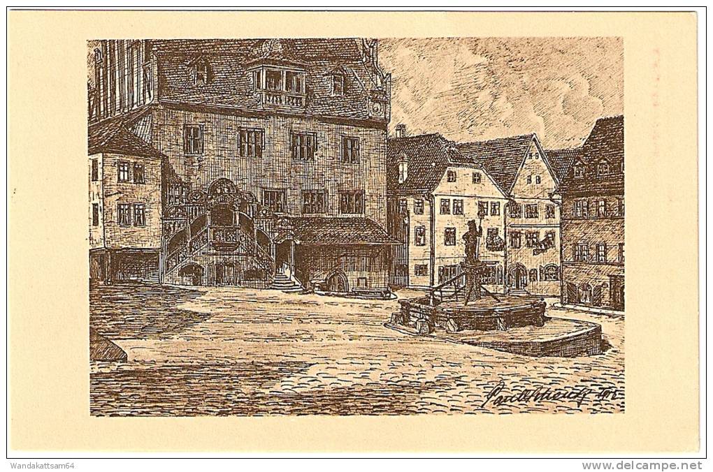 AK 138718 Pößneck, S.-Meiningen Markplatz Mit Rathaus (um 1875) Verlag: O. Hanemann Nachf. Zeichnungen: P. Schenk, Pößne - Pössneck