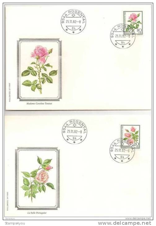 TH - 15813 - 4 Superbes Enveloppes Suisses Série Roses 1982 - Oblit 1er Jour De Rosenthal - Roses