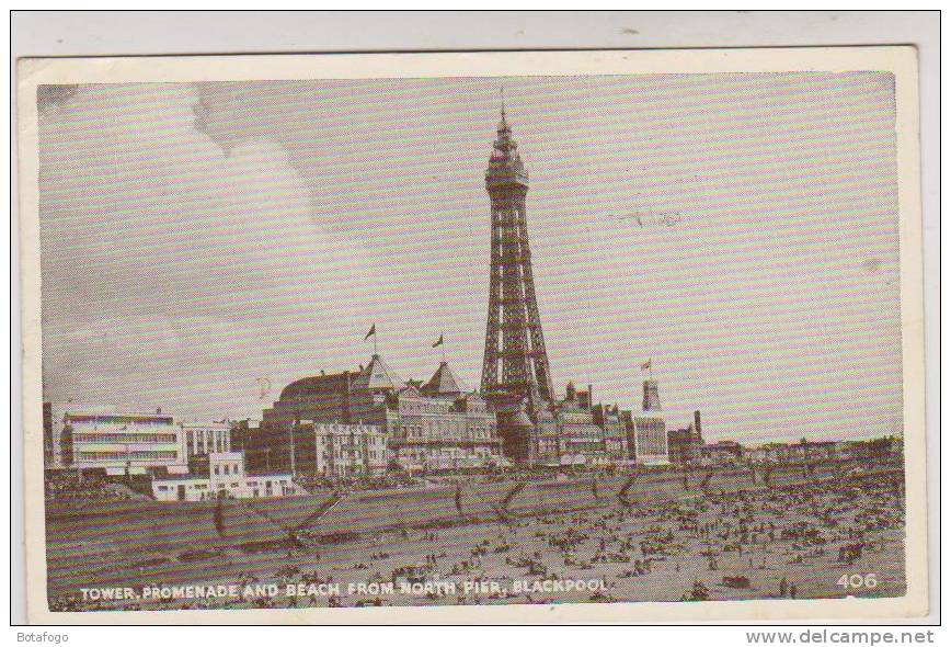 CPA BLACKPOOL, TOWER,PROMENADE AND BEACH FROM NORTH  PIER En 1955 !! - Blackpool