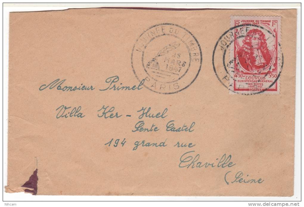 JOURNEE DU TIMBRE 15/3/1947 PARIS ( Cote 30 E), Voir Scan Verso Enveloppe état - ....-1949