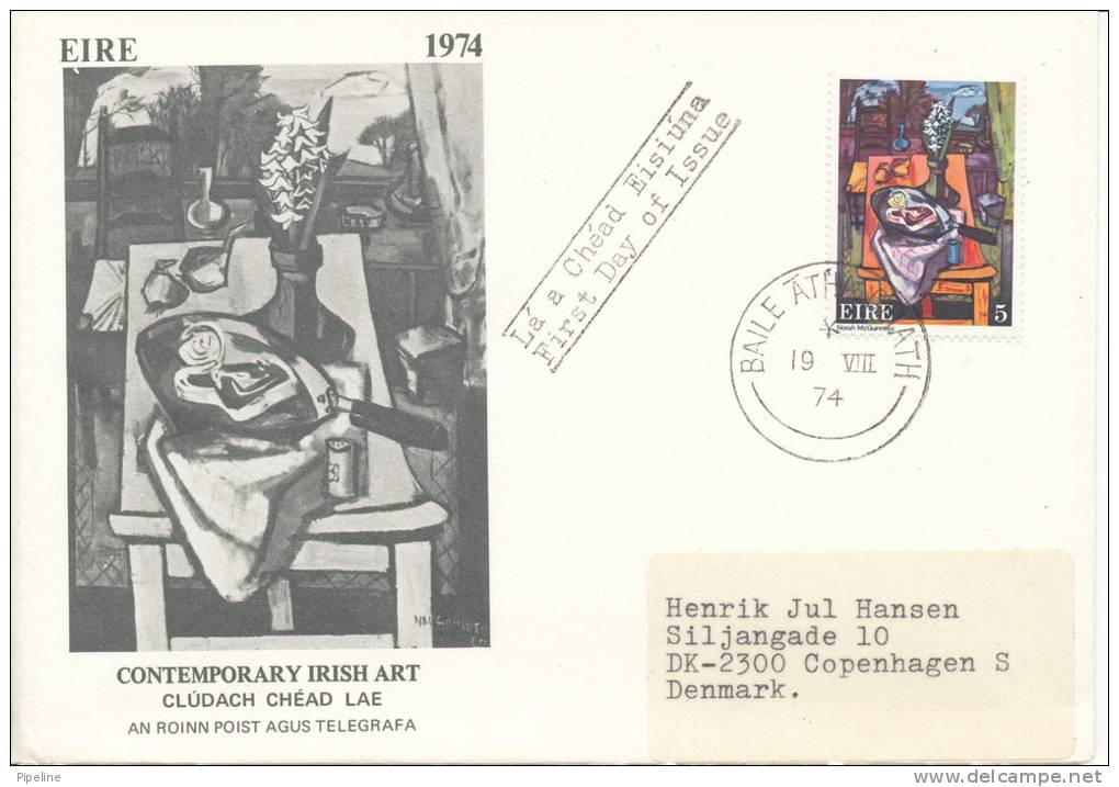 Ireland FDC 19-8-1974 Contemporary Irish Art With Cachet Sent To Denmark - FDC