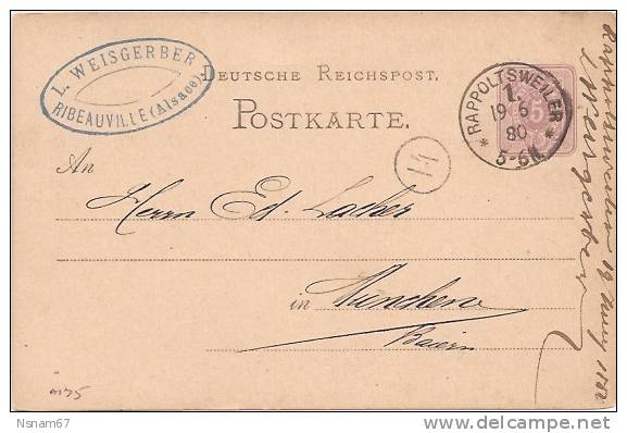 A175 - RAPPOLTSWEILER - 1880 - RIBEAUVILLE - Haut Rhin - Entête WEISBERGER - Briefe U. Dokumente