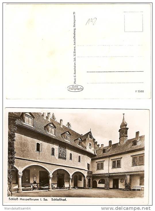 AK 25411 Schloß Mespelbrunn I. Sp. Schloßhof. Phot. C. Samhaber, Inh. M. Hesse, Aschaffenburg, Steingasse 20 Echte Photo - Aschaffenburg