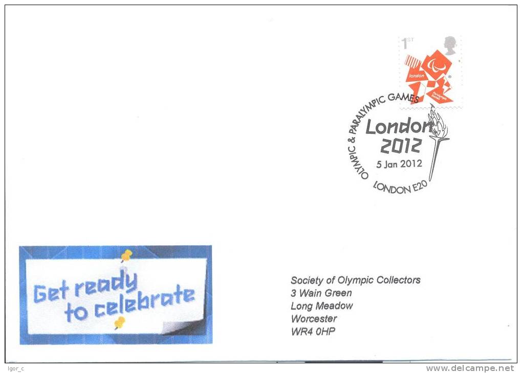 UK Olympic Games London 2012 Letter; Paralympic Logo Stamp Cancelled With London 2012 Olympic & Paralympic Games London - Verano 2012: Londres