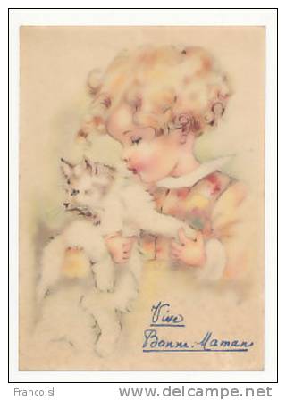 Petite Fille Et Chat Blanc. Coloprint Select 8019 - Fête Des Mères