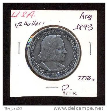 Etats Unis -  Half Dollar    -  1893  -  Argent  -  TTB+ - 1892-1915: Barber