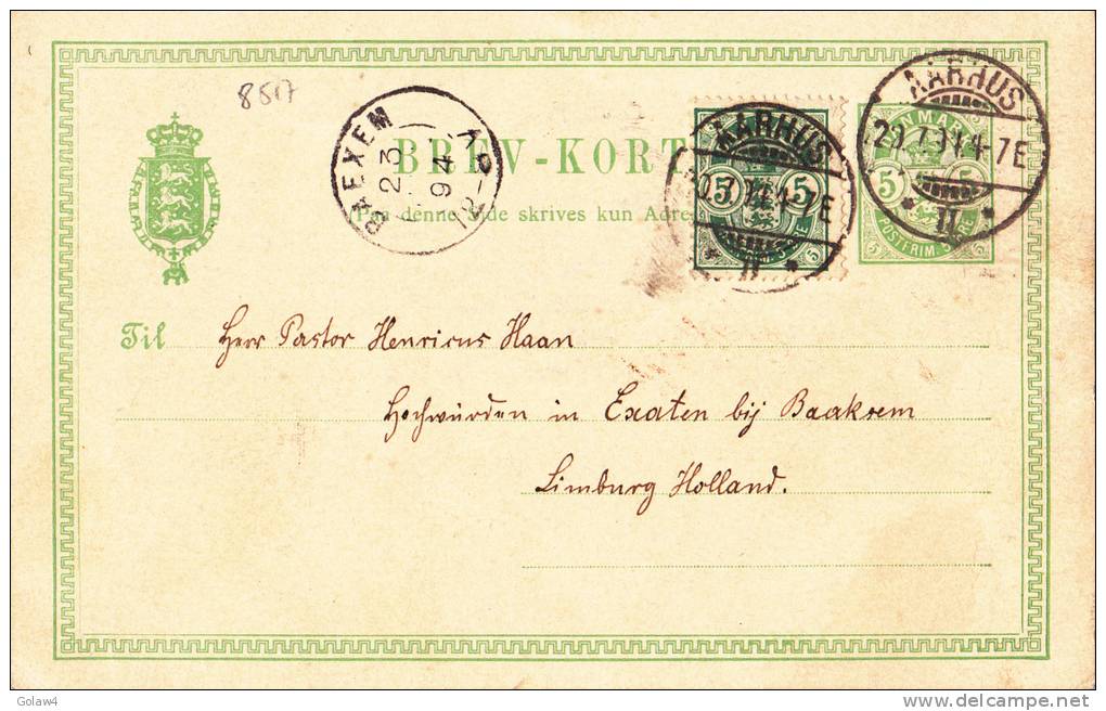 8517# DANEMARK CARTE POSTALE Obl AARHUS 1894 Pour BAEXEM DANMARK DENMARK - Lettres & Documents