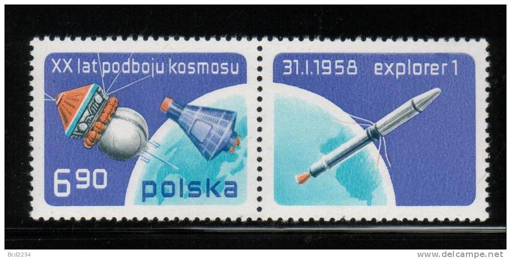 POLAND 1977 20 YEARS OF SPACE EXPLORATION LABEL TYPE 1 NHM Vostok Wostock Sputnik Mercury USA Russia ZSSR USSR - USA