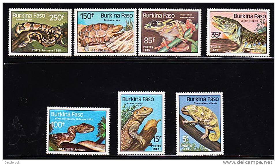 O) 1985 BURKINA FASO,DIVERSITY OF REPTILES,SET FOR 7,MNH. - Burkina Faso (1984-...)