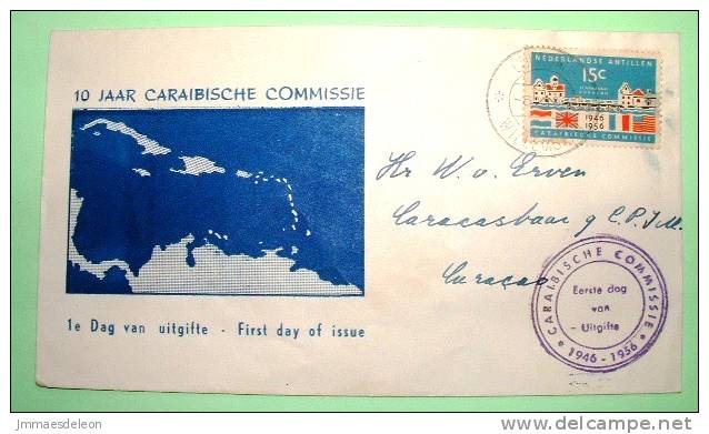 Netherlands Antilles (Curacao) 1956 St. Annabaai Harbor - Flags - Map - Antillen