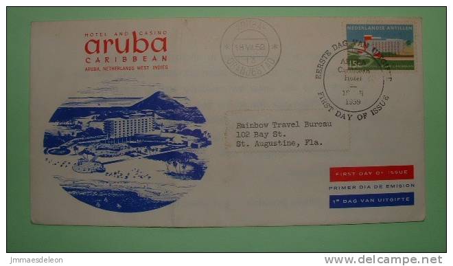 Netherlands Antilles (Aruba) 1959 FDC Cover To Florida USA - Hotel Casino Aruba Tourism Beach Flag - West Indies