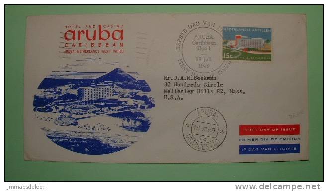 Netherlands Antilles (Aruba) 1959 FDC Cover To USA - Hotel Casino Aruba Tourism Beach Flag - West Indies