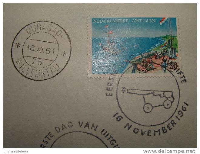 Netherlands Antilles (Curacao) 1961 FDC Cover  - US Ship Doria - Gun Cannon - Fort Harbor - Flag - Antilles