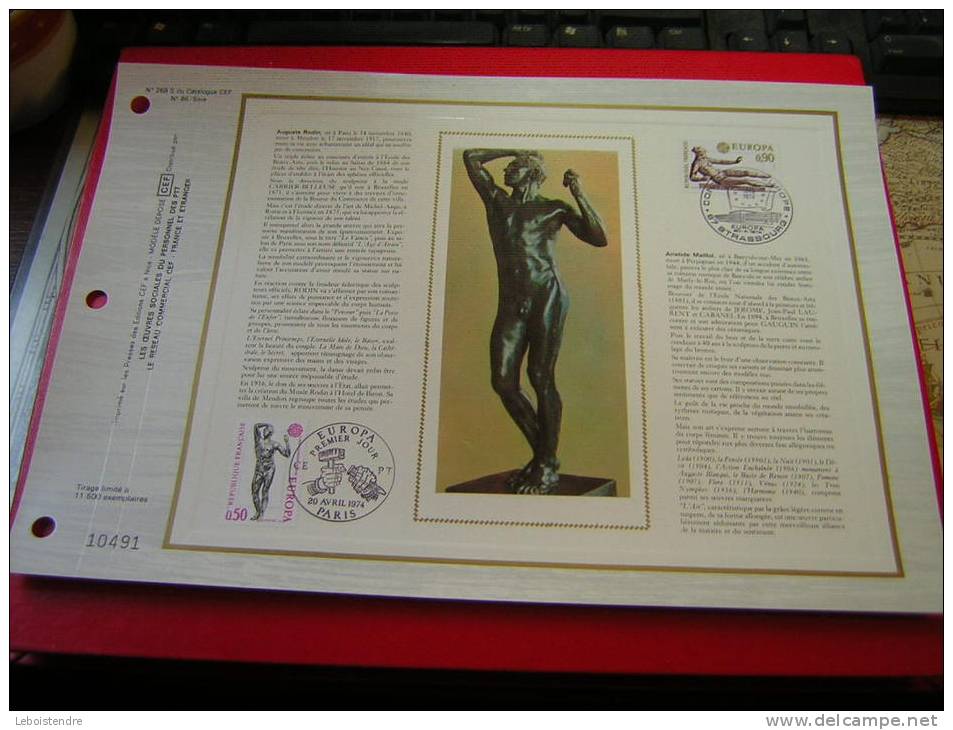 N° 268 S DU CATALOGUE CEF N° 86 SOIE  PREMIER JOUR  1974   AUGUSTE RODIN    TIRAGE LIMITE  11500 EXEMPLAIRES - Documents De La Poste