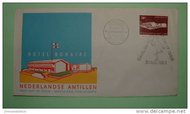 Netherlands Antilles (Curacao) 1963 FDC Cover - Tourism Hotel Bonaire - Bird Flamingo Cancel - Flag - Antillen
