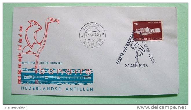 Netherlands Antilles (Curacao) 1963 FDC Cover - Tourism Hotel Bonaire - Bird Flamingo Cancel - Antilles