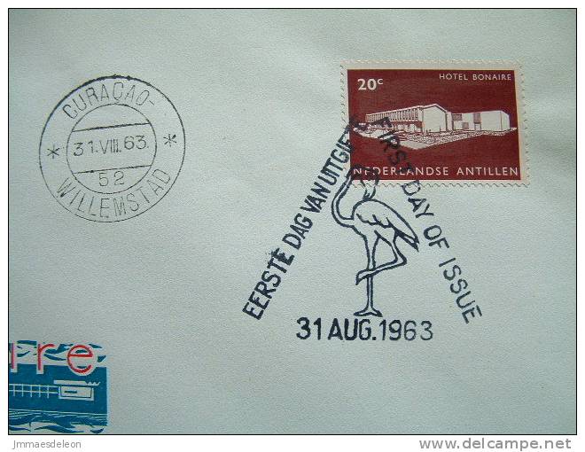 Netherlands Antilles (Curacao) 1963 FDC Cover - Tourism Hotel Bonaire - Bird Flamingo Cancel - Antilles