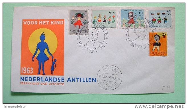 Netherlands Antilles (Curacao) 1963 FDC Cover - Surtax For Child Welfare - Flower Flags Singing Ball Trees - Antillen