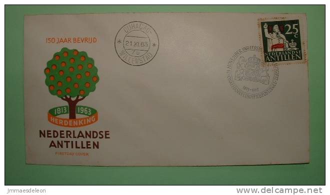 Netherlands Antilles (Curacao) 1963 FDC Cover - Prince William Of Orange - Orange Tree - Arms Lions - Antillas Holandesas