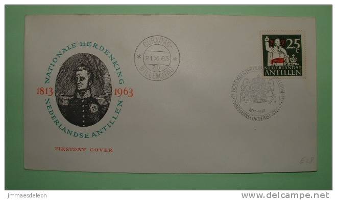 Netherlands Antilles (Curacao) 1963 FDC Cover - Prince William Of Orange - Arms Lions Cancel - Antilles