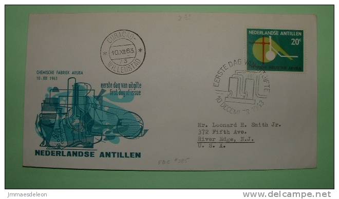 Netherlands Antilles (Curacao) 1963 FDC Cover To USA - Chemical Equipment - Chemical Factories In Aruba - Flag - West Indies