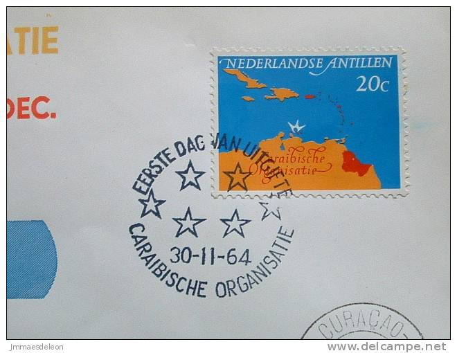Netherlands Antilles (Curacao) 1964 FDC Cover - Flag Map Meeting Of Carribbean Council - Antilles